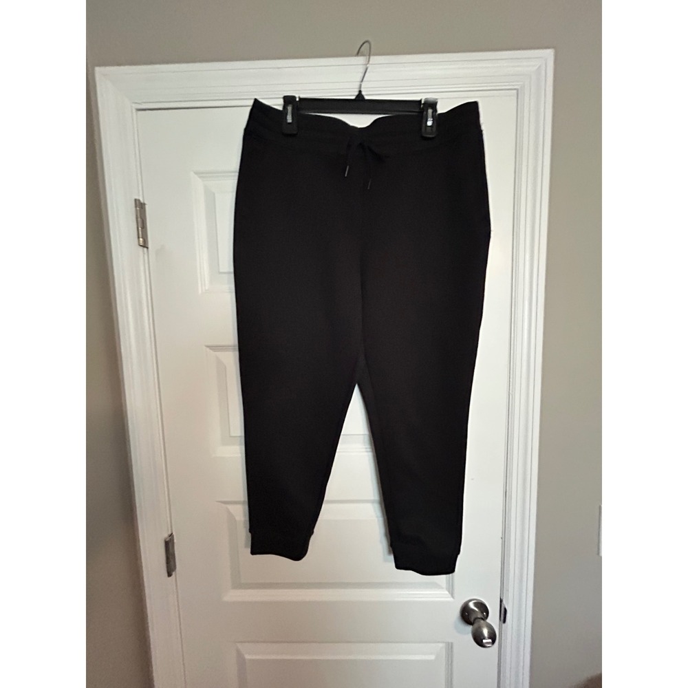 Black Tech Fleece Jogger Sweatpants Drawstring Waist Tapered Cuffs L/XL